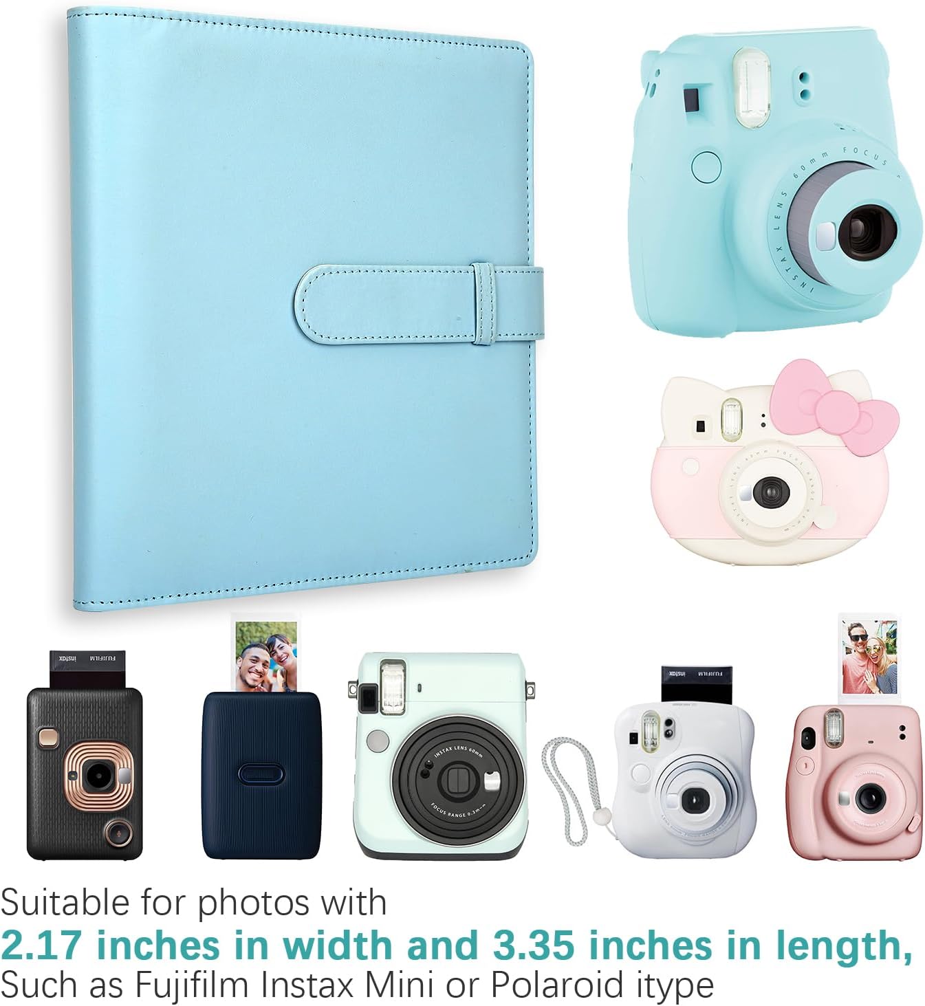 Ruibytree Mini álbum de fotos de 256 bolsillos, compatible con cámara instantánea Fujifilm Instax Mini 12, 11, 9, 40, 90, 8, 7, Evo LiPlay, funda de