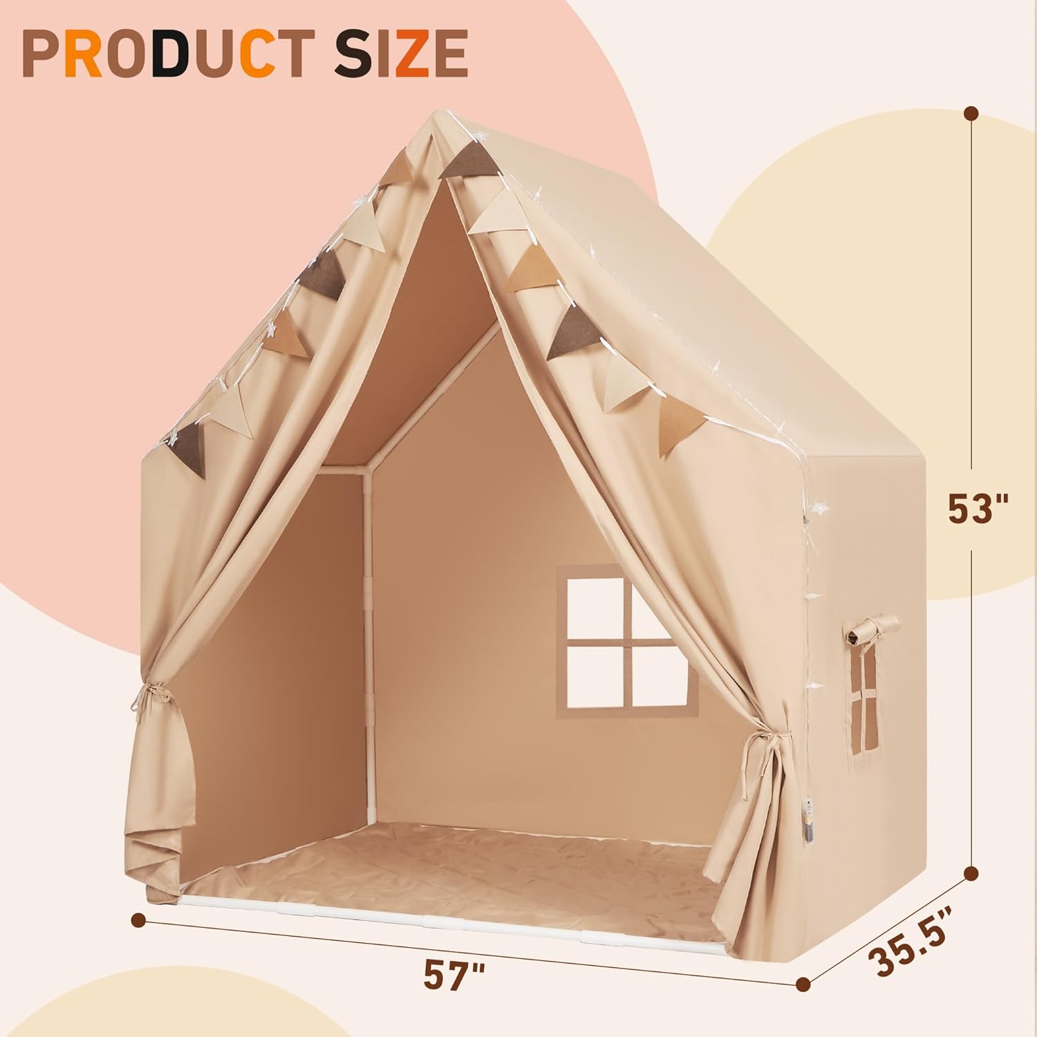 Kids Play Tent with Padded Mat & Star LED Lights for Ages 4-8-10 Year Old Girls Boys, Large Cute Indoor Play Room House Tent for Toddler Children