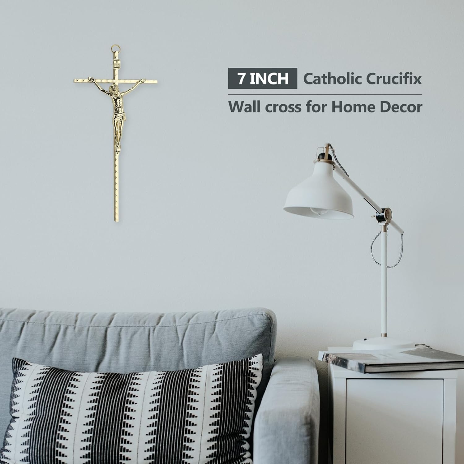 FILTA Crucifijo de pared de metal dorado y crucifijo católico de metal para decoración del hogar, delgadas cruces católicas colgantes de Jesucristo