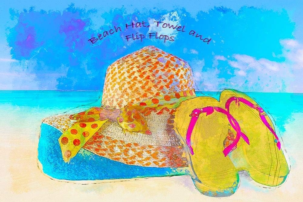 Posterazzi PDXFAS2184SMALL Toalla de playa con sombrero y chanclas Ronald Bolokofsky Poster Print, 24 x 18, Multicolor