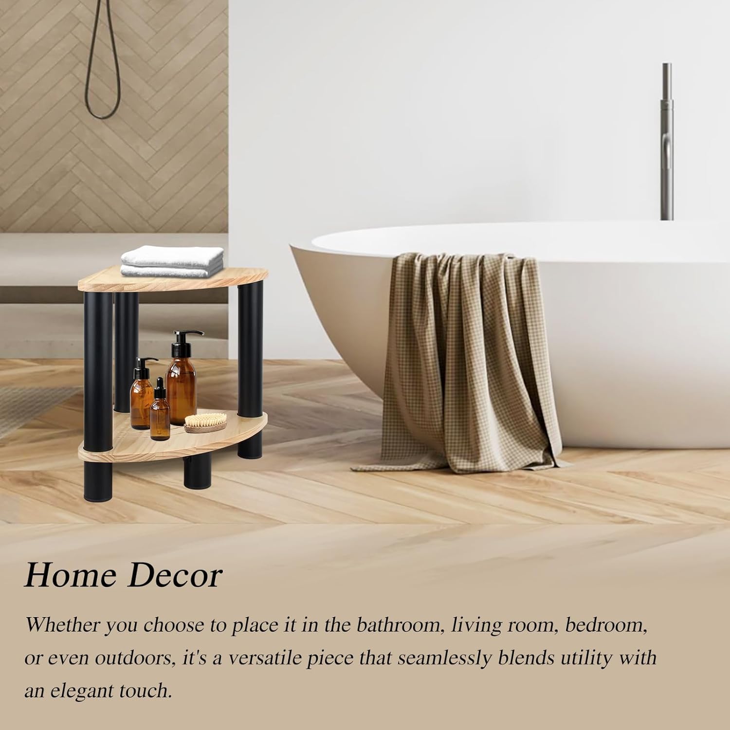 GOSCHE Taburete de ducha de metal para ducha interior, taburete de ducha de esquina de 16 pulgadas para afeitarse las piernas, reposapiés de ducha