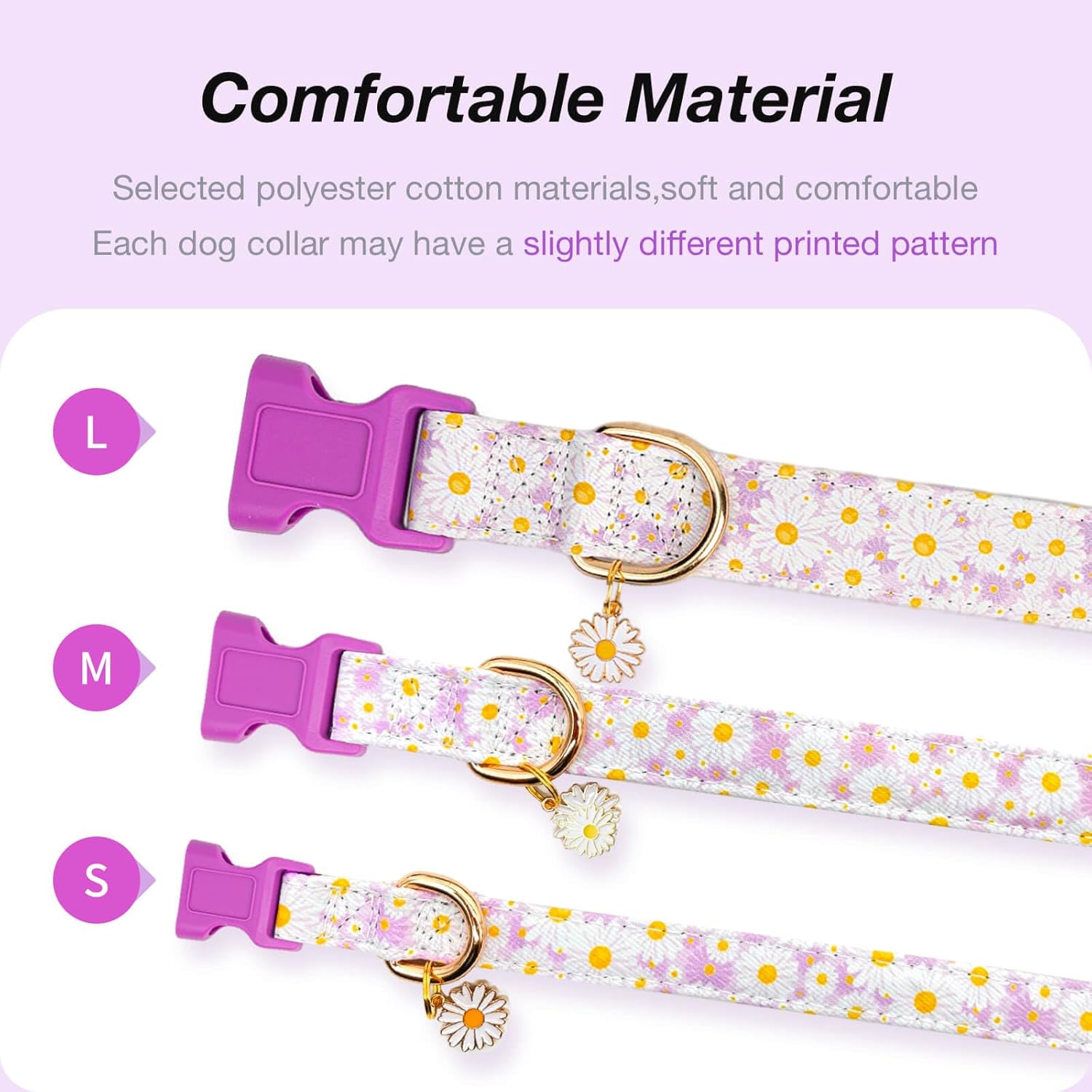 Collares para perros con hebilla ajustable para lindas, hembras, hembras, machos, collar especial suave y elegante para perros con diseño de flores