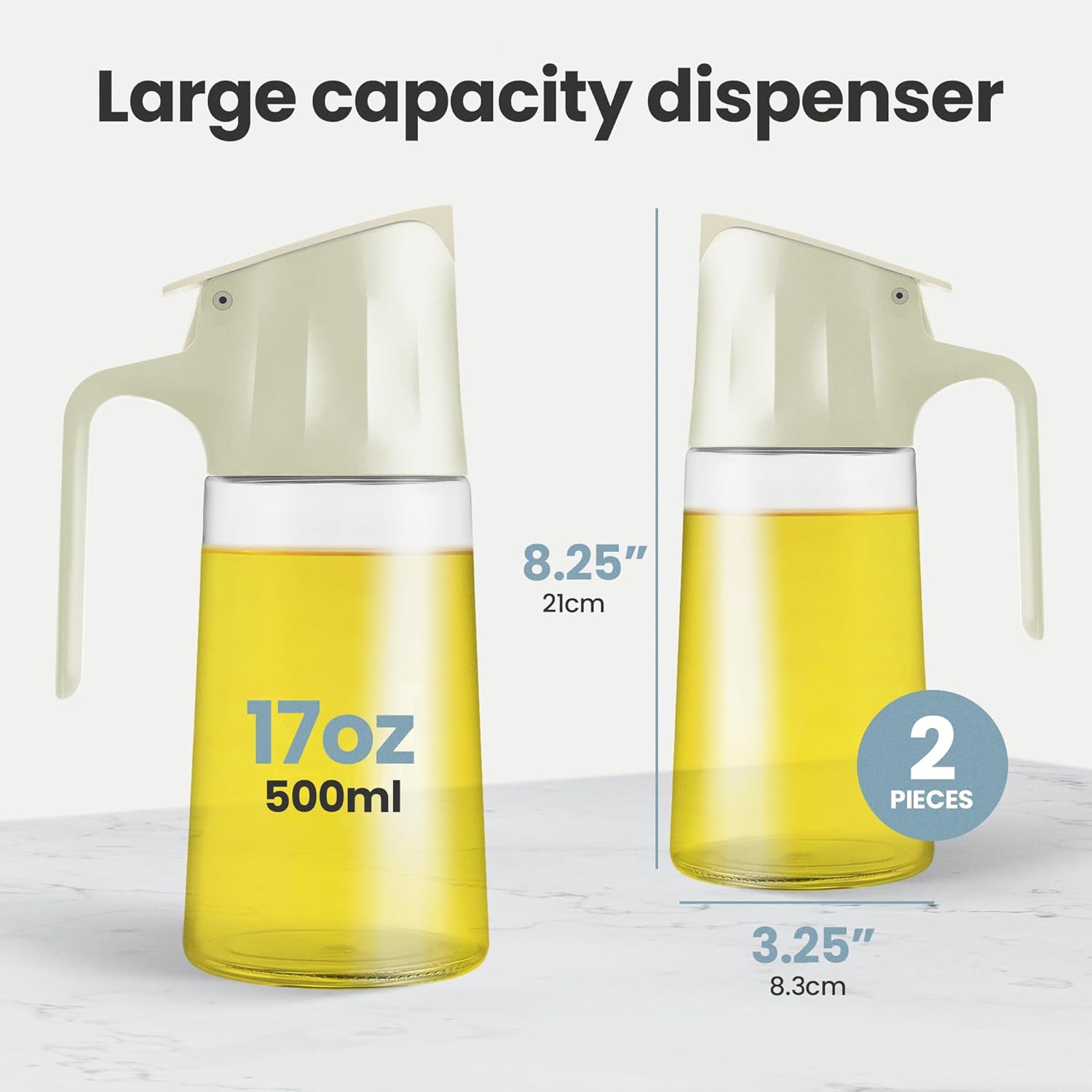 Botella dispensadora de aceite de cocina para cocina, paquete de 2, dispensador de aceite de oliva y botella infusora, botella de aceite de 17