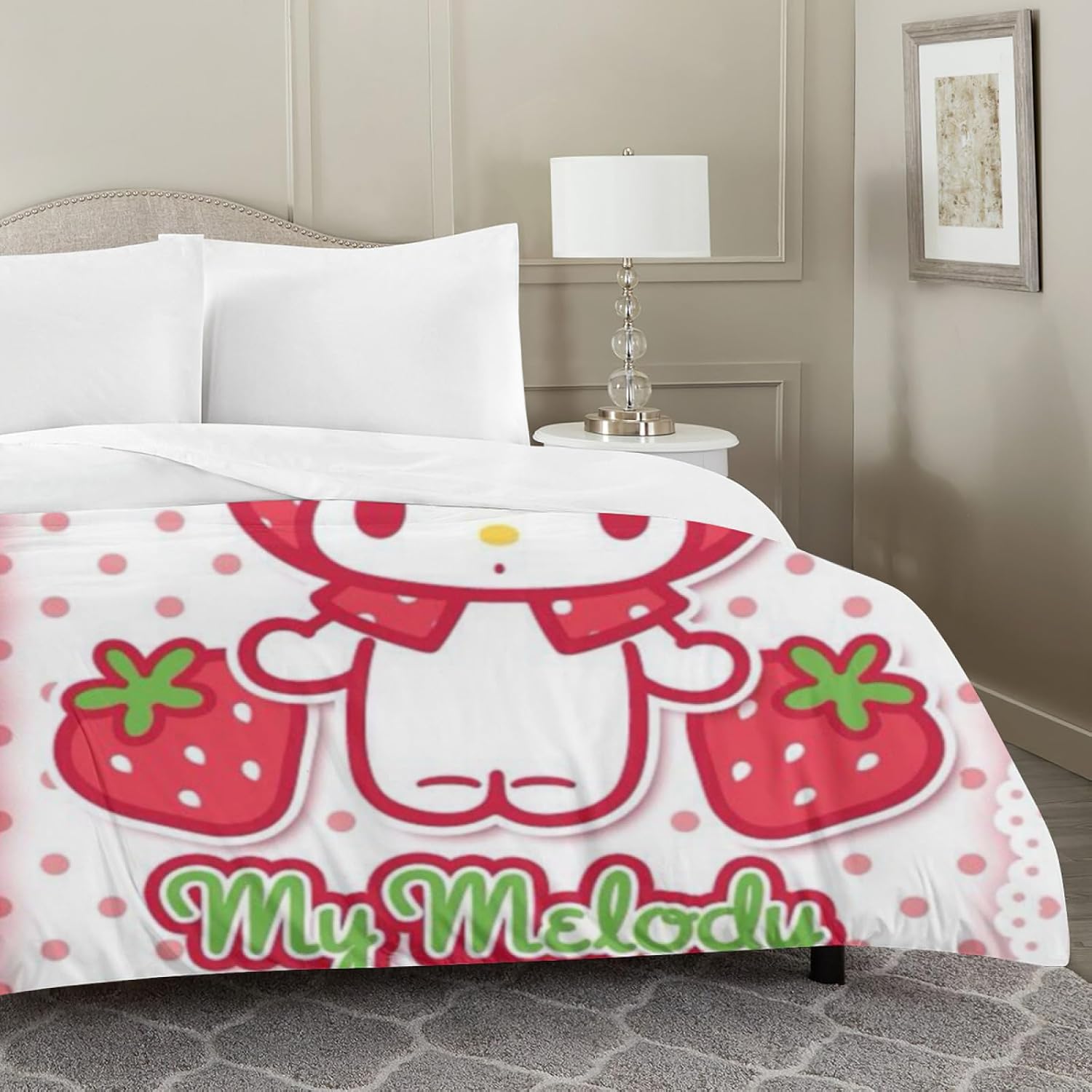 Juego de ropa de cama de anime, diseño de caricaturas, diseño de melodía de mi conejo, juego de funda de edredón suave, decoración de cama, regalos