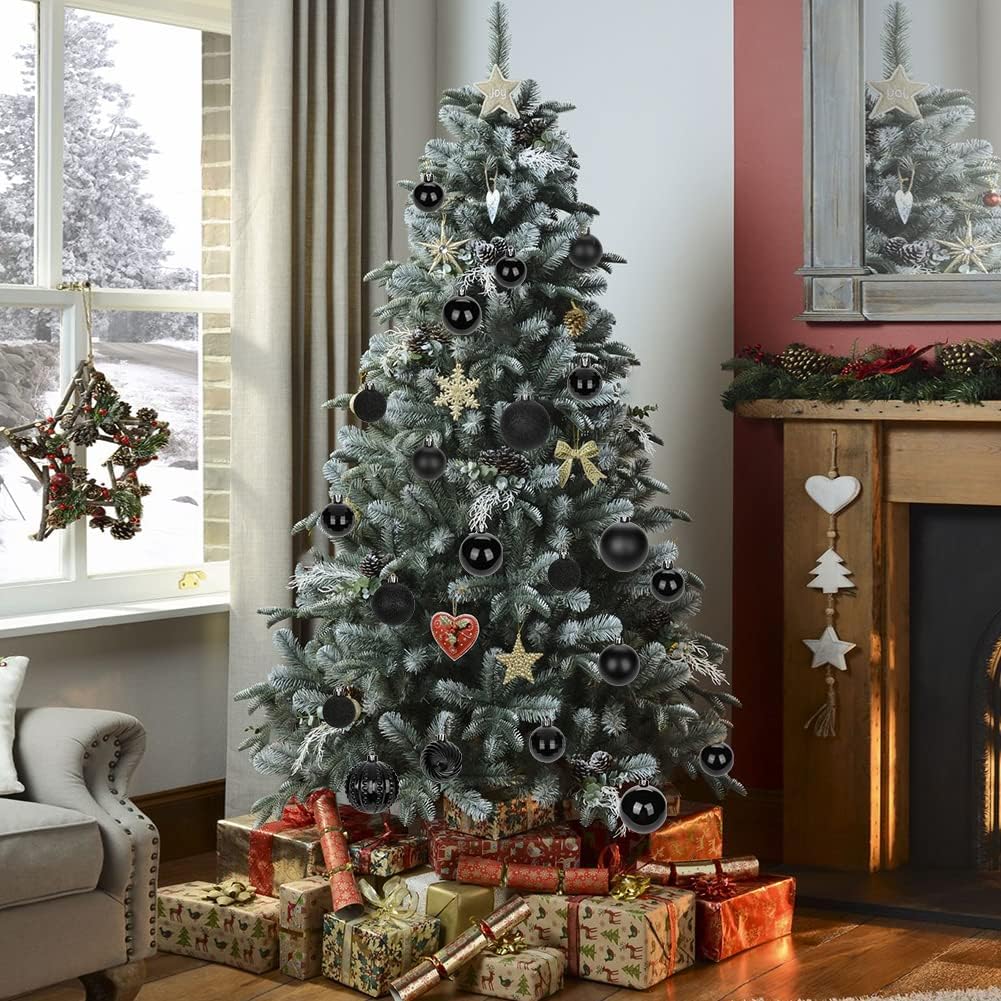 Adornos de bolas de Navidad negras de 1.57 pulgadas, 40 piezas inastillables, juego de adornos de bolas de Halloween, adornos negros para árbol de