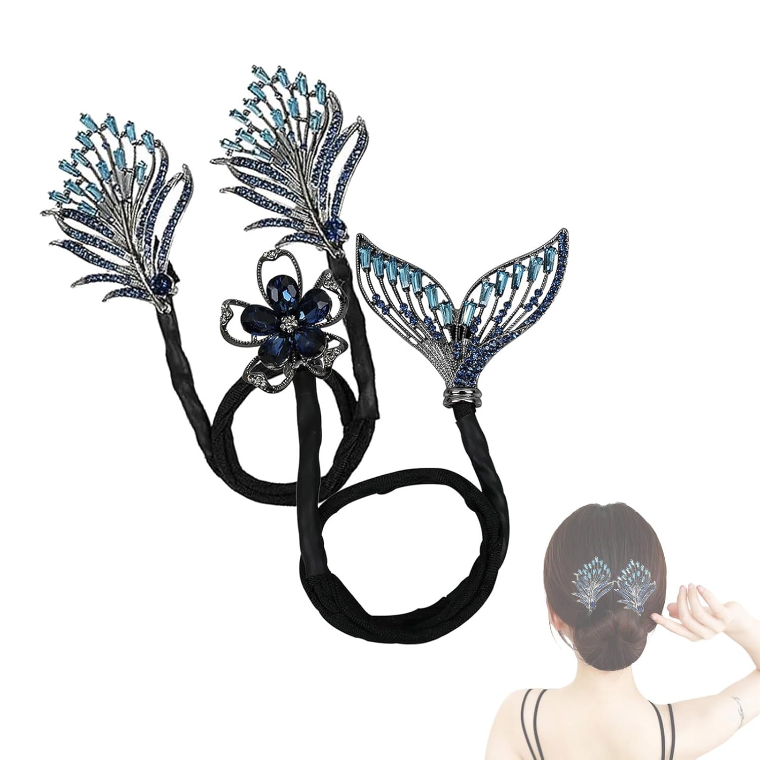 Pinza para el pelo con flores de diamantes de imitación, pinza para el cabello con flores de imitación de cola de ballena, rizador de pelo perezoso