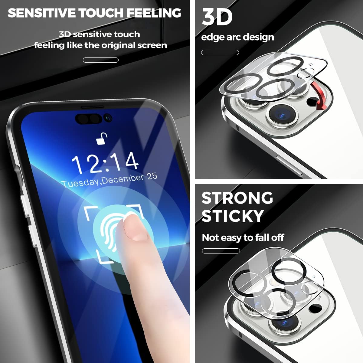 Funda magnética para iPhone 14 Pro Max, 100 % sensibilidad de pantalla, protector de pantalla antimiradas, doble cara 9H, vidrio 9H, privacidad para
