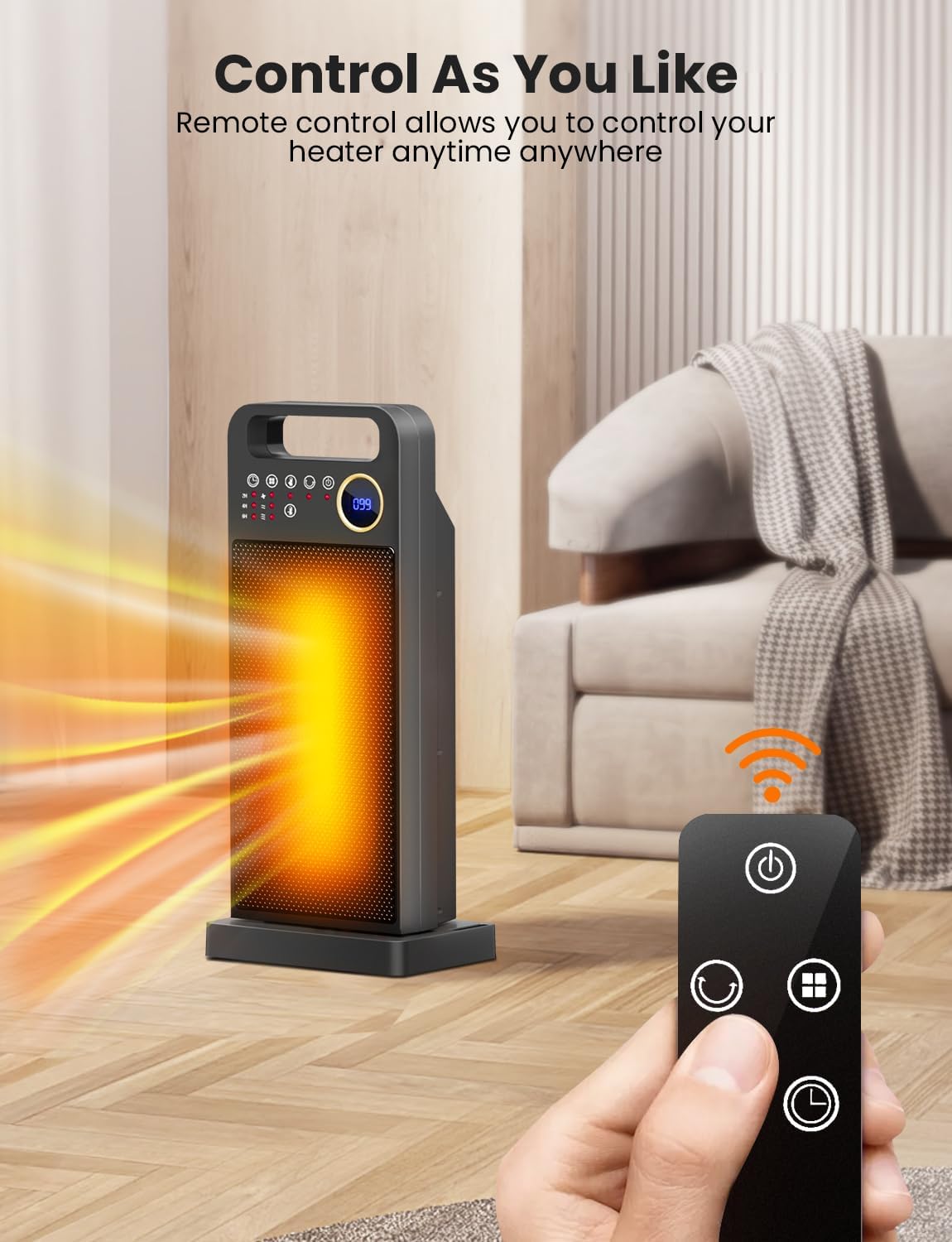 merloly – Calentadores de espacio para uso en interiores, calentador portátil de cerámica PTC de 1500 W con termostato, oscilación de 80, 5 modos,