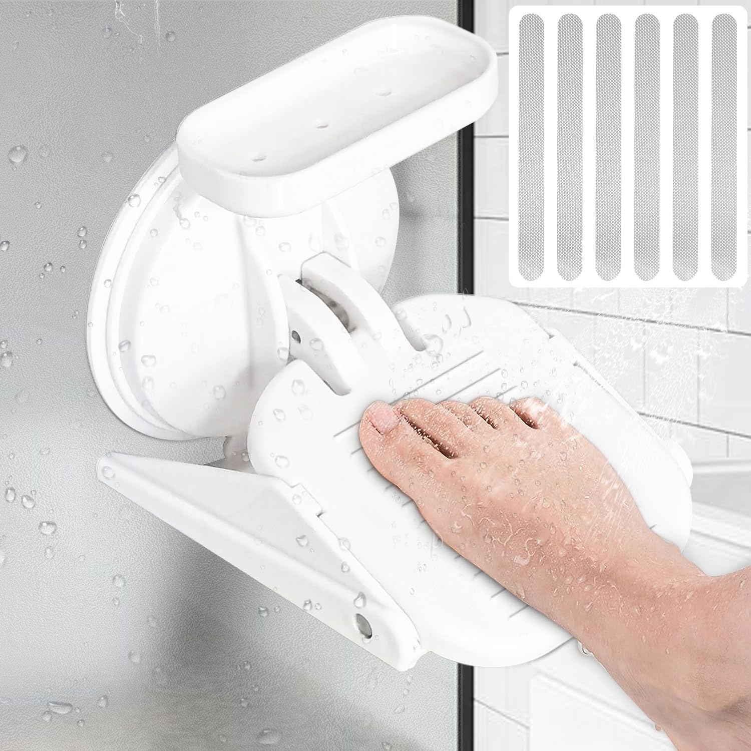 NUNET Reposapiés de ducha con ventosa, pedal de baño antideslizante con calcomanías antideslizantes para ducha, asistente de piernas de afeitado,