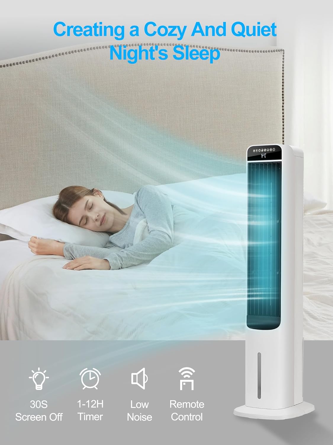 Ventilador de refrigeración que sopla aire frío, enfriador de aire evaporativo portátil, enfriador de pantano con oscilación de 80, 3 modos,