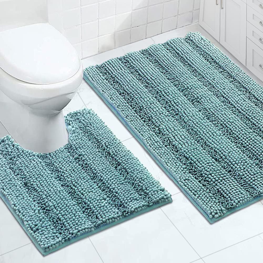 Juego de alfombras de baño de felpilla, antideslizantes, súper absorbentes, peludas para bañera, regadera, inodoro, alfombra de baño de felpa suave