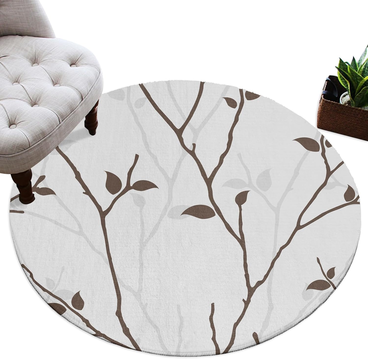 Round Rug 5Ft, Dead Branch Outline Soft Round Area Rug Machine Washable Non-Slip Circle Rug Carpet Inoor Throw Rug for Living Room Bedroom