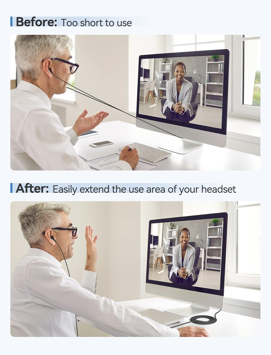 VIOY Cable de extensión de auriculares de 20 pies, carcasa de cobre, sonido de alta fidelidad Cable de audio estéreo macho a hembra, cable auxiliar