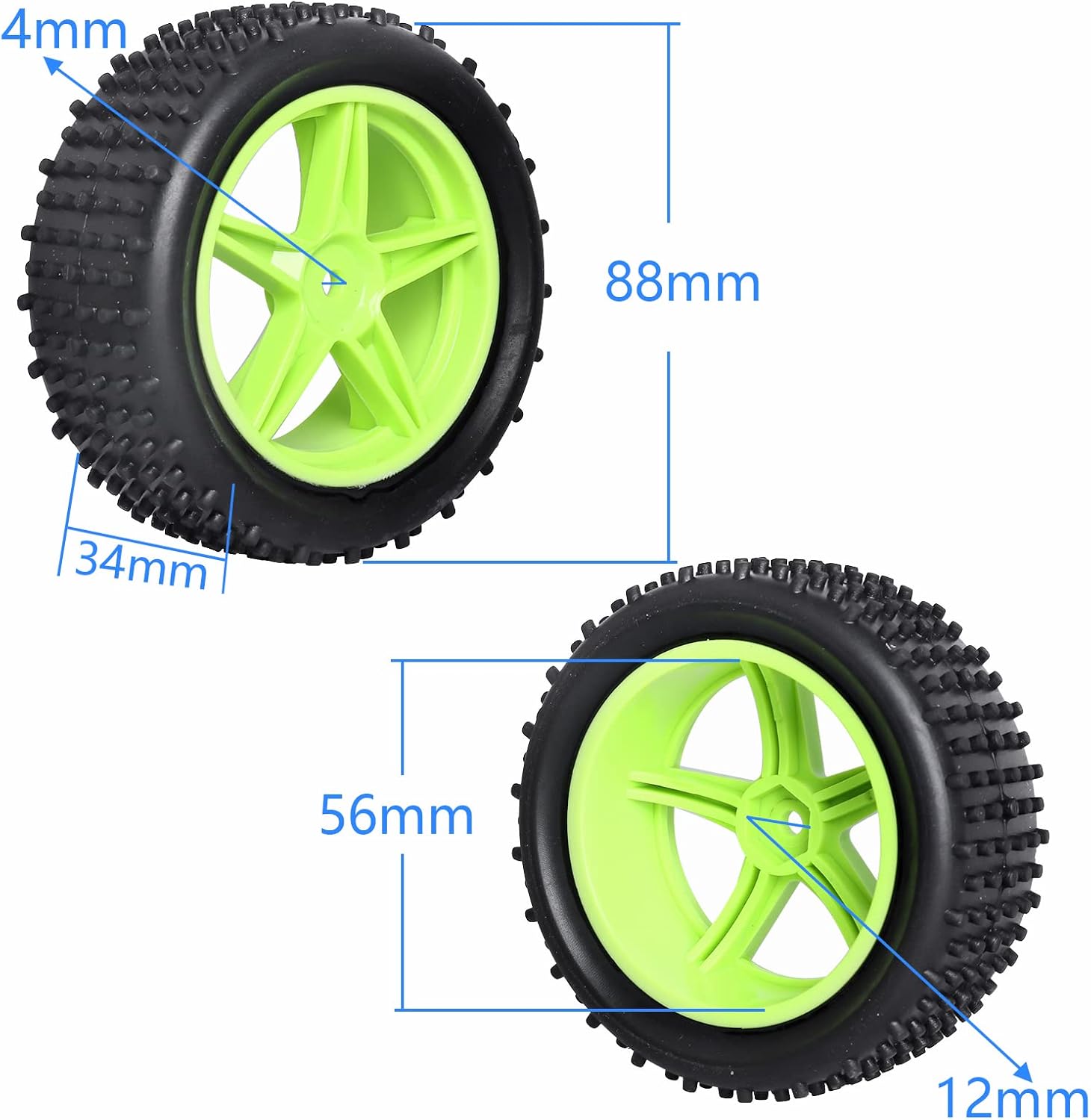Llantas hexagonales de 0.472in y neumáticos de goma con inserciones de espuma de 3.46 pulgadas  3.465in de repuesto para 110 RC todoterreno Buggy,