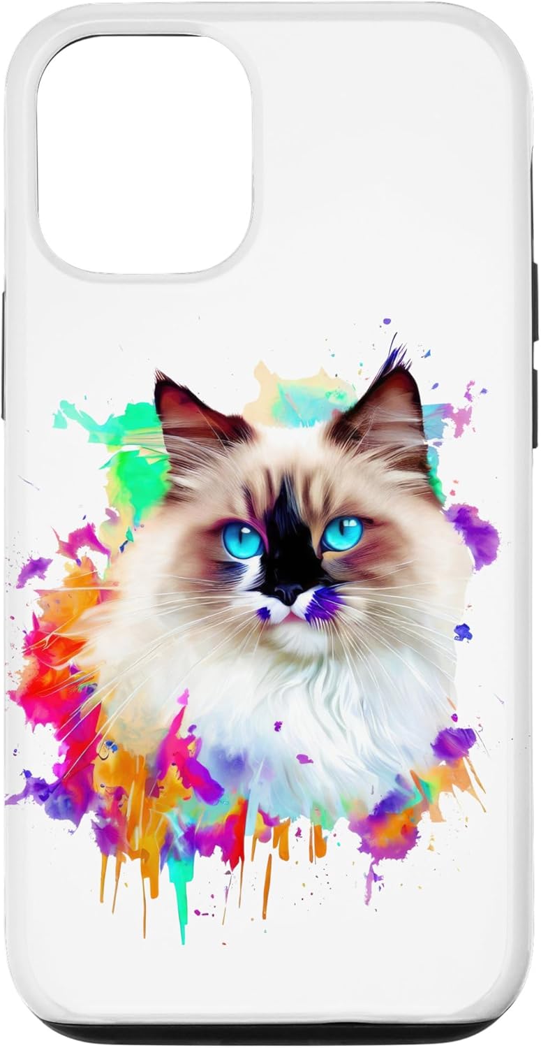 iPhone 14 Art Ragdoll Salpicaduras De Pintura, Estuche De Gato Colorido Abstracto