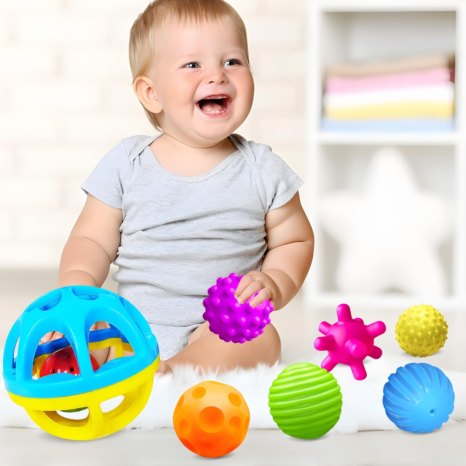 ROHSCE Pelotas sensoriales para bebé, juguetes Montessori, múltiples texturas coloridas para niños pequeños, juguetes sensoriales para bebés de 1 a