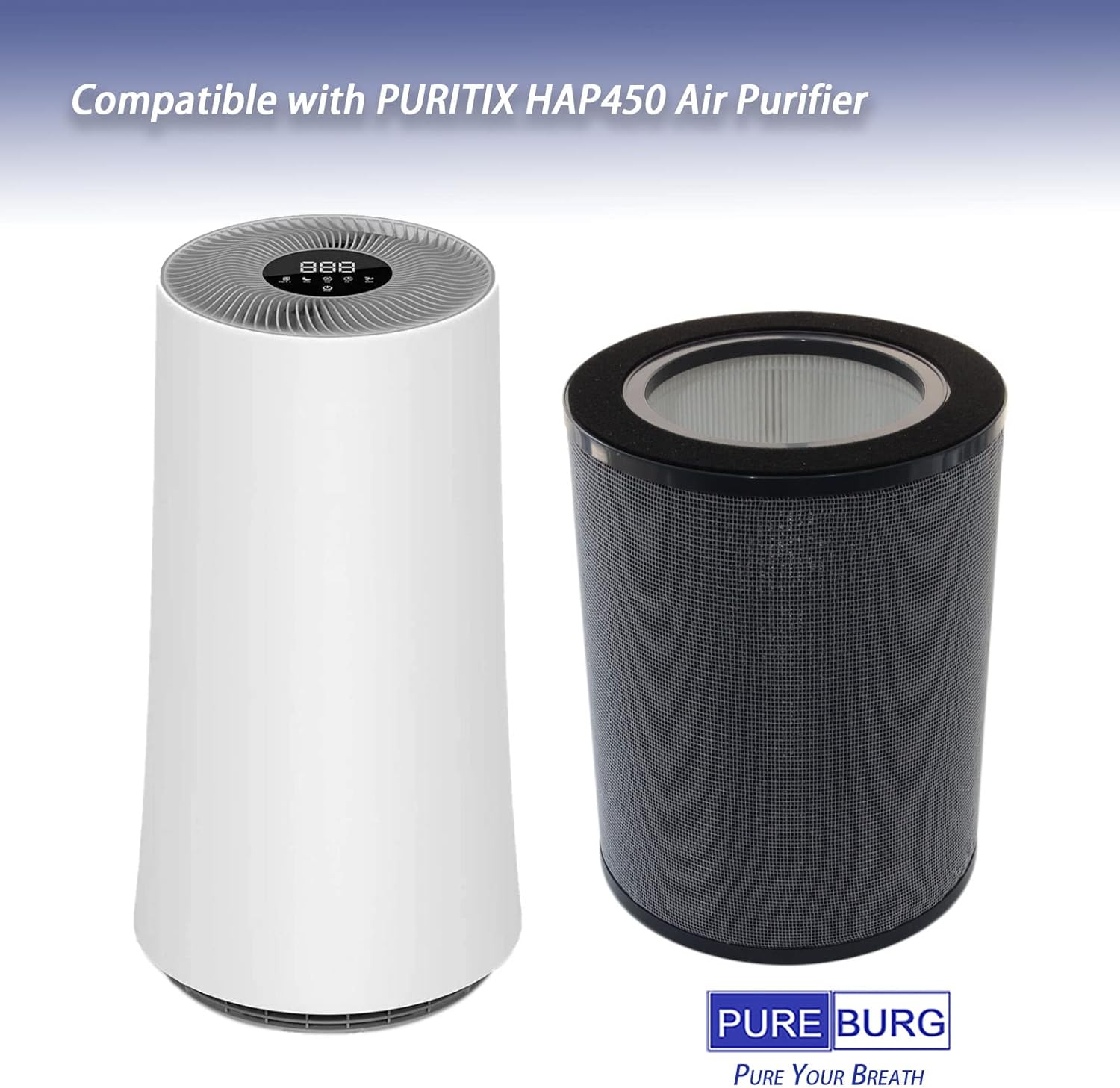 PUREBURG HAP450 – Filtro HEPA de repuesto compatible con purificador de aire PURITIX HAP450, carbón activado de filtración H13 de 4 etapas, 1 paquete