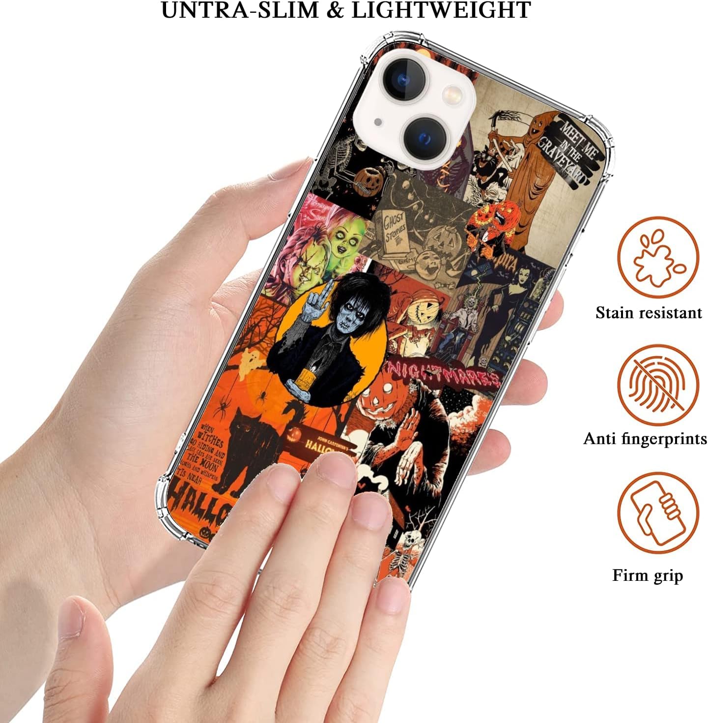 Funda para teléfono con collage de Halloween, diseño de collage místico para iPhone 14, funda estética retro de calabaza de Halloween para niñas,