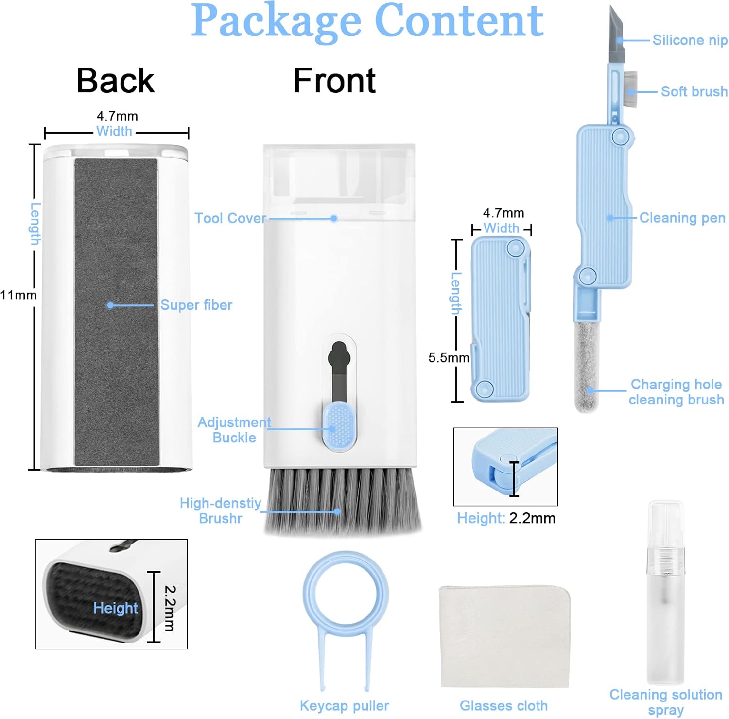 walrfid Kit de limpieza de pantalla de cepillo para teclado de computadora portátil, herramienta electrónica 7 en 1 con bolígrafo de limpieza