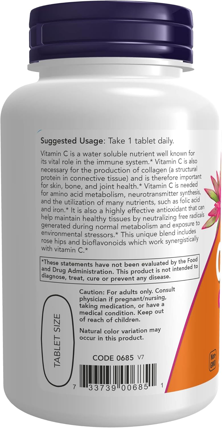 NOW Suplementos de vitamina C-1000 con escaramujos y bioflavonoides, protección antioxidante*, 100 comprimidos (paquete de 2)