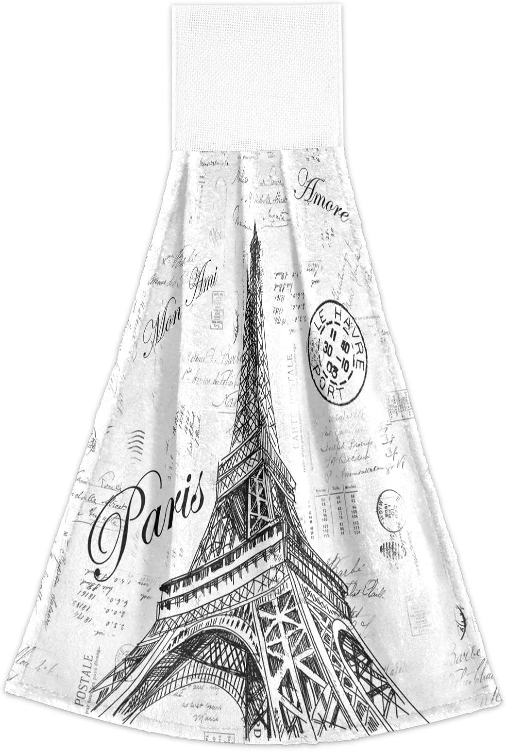 Nander Paris – Juego de 2 toallas absorbentes de algodón para cocina, diseño de torre Eiffel, para baño, lavandería, toalla para colgar, lavable a