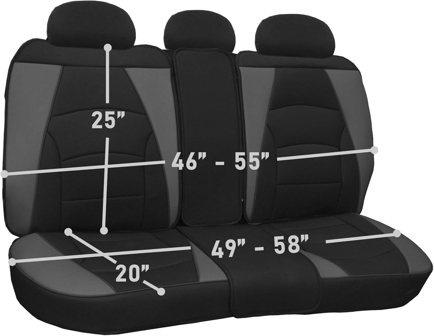 FH Group Funda de asiento de automóvil para asiento trasero dividido, piel sintética negra y ribete rojo, ajuste universal, cojines de asiento y