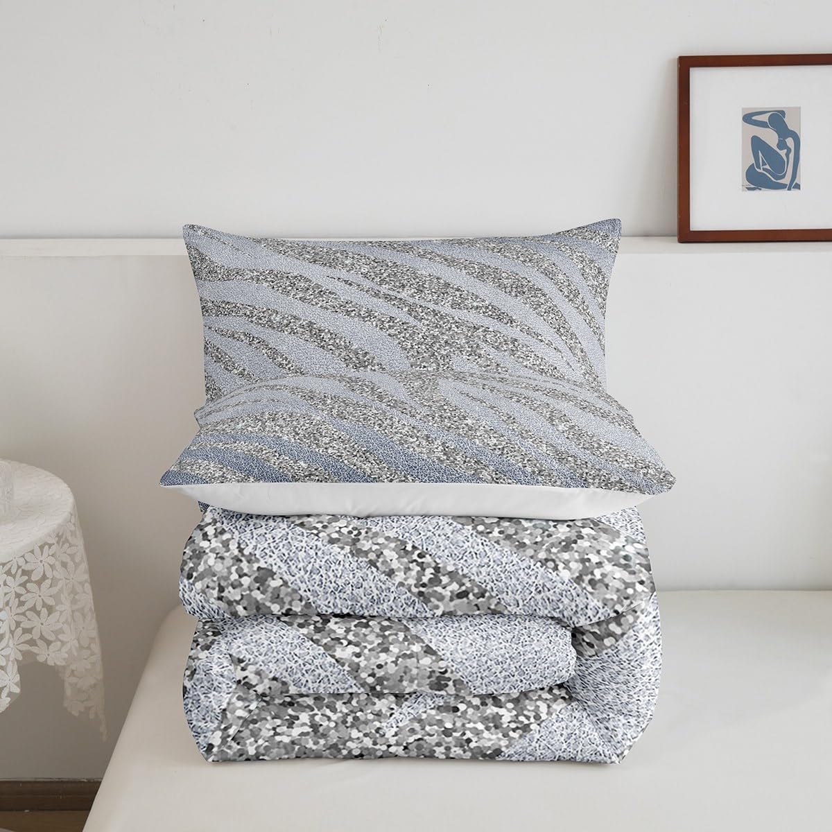 Erosebridal Juego de edredón con estampado de cebra con purpurina, juego de ropa de cama de animales lindos de tamaño Queen, juegos de ropa de cama