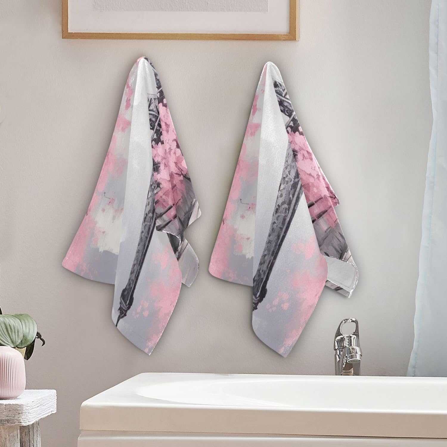 Kigai Pink Paris Tower – Juego de 2 toallas de mano suaves y absorbentes, toallas decorativas para baño, spa, gimnasio, 28 x 14 pulgadas