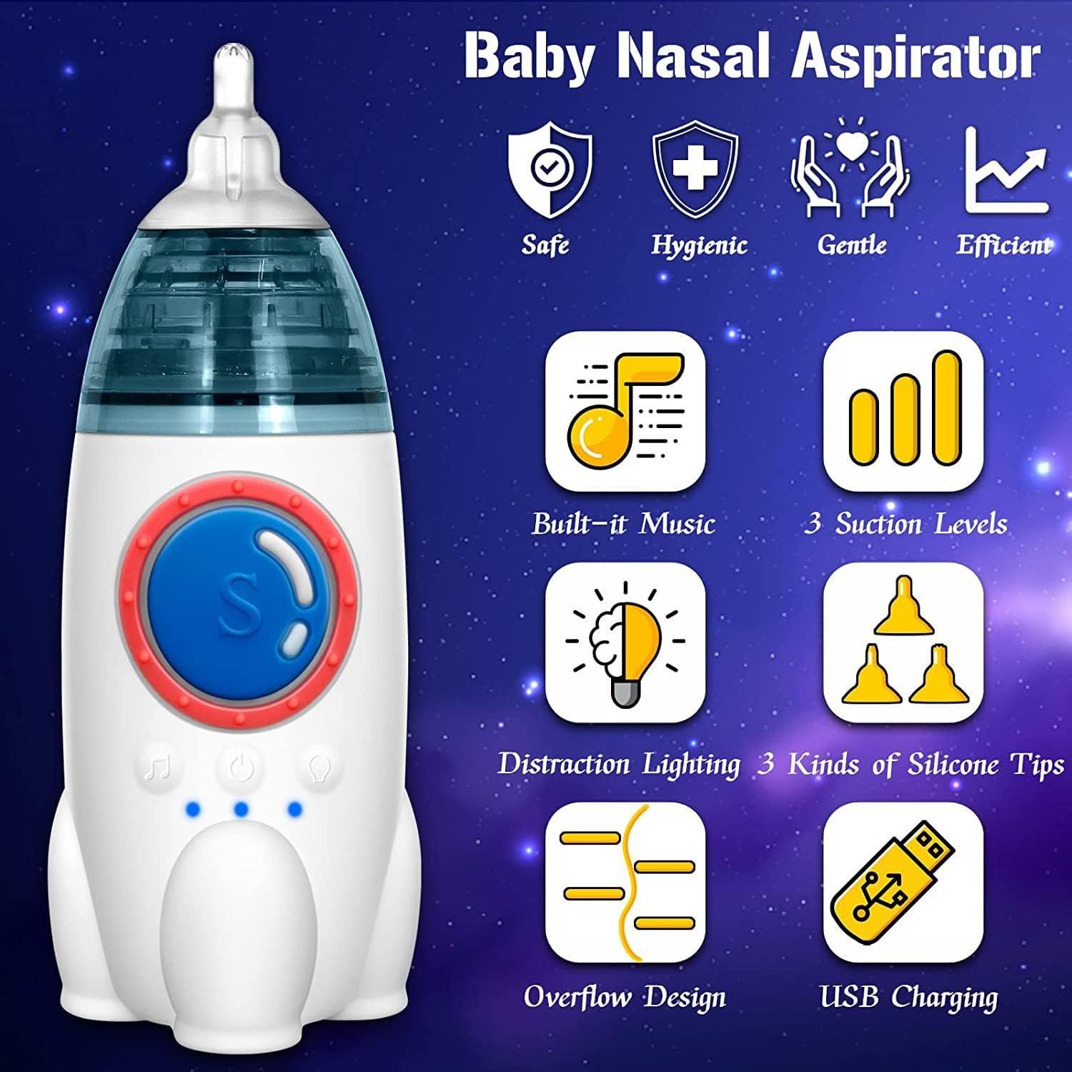 Aspirador nasal eléctrico para bebé, niño pequeño, chupón de nariz ultrasilencioso, succionadores de nariz de silicona para bebés, con 3 puntas de