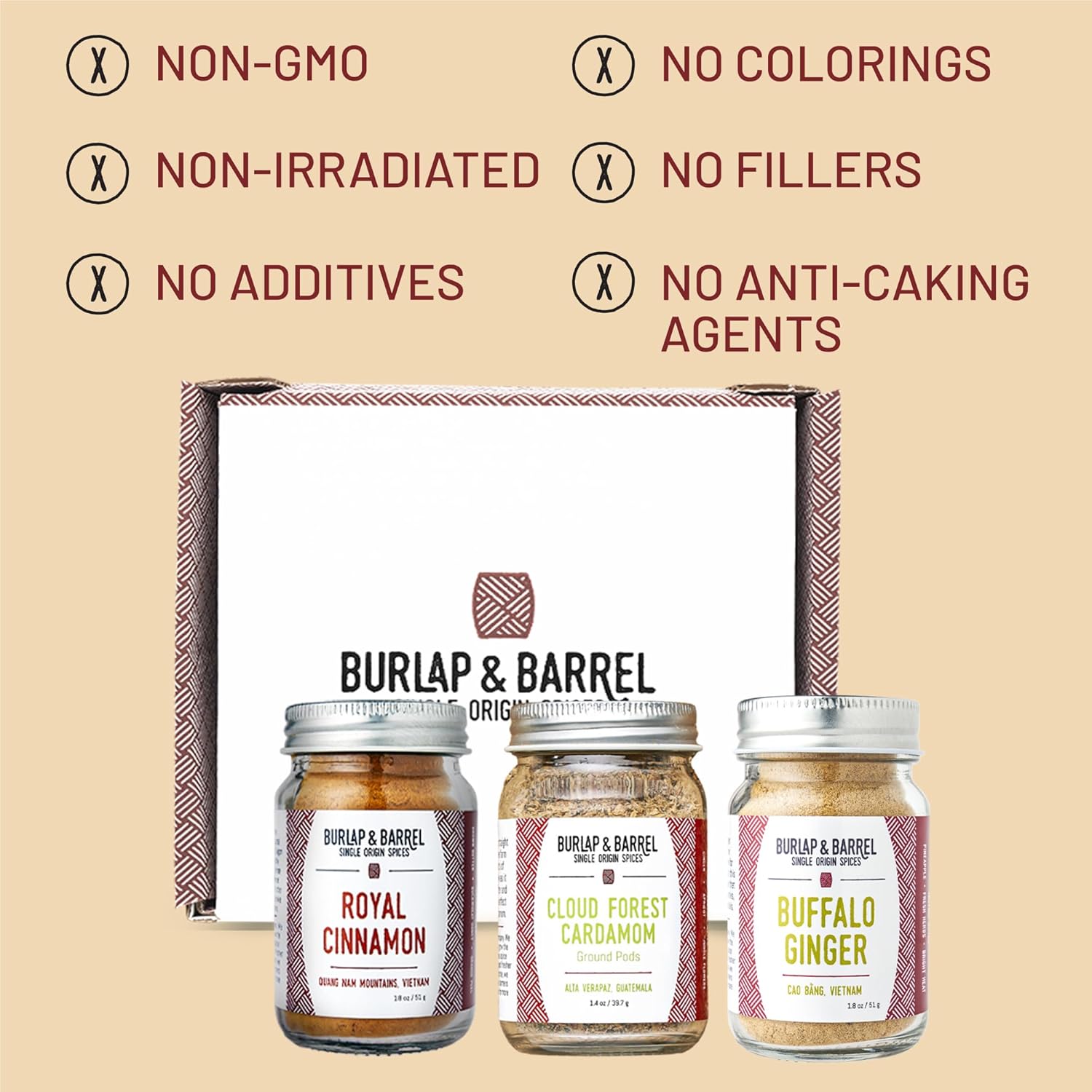 Burlap & Barrel – Juego de 3 especias dulces – Como se ve en Shark Tank! 3 tarros de tamaño completo incluyendo canela real, cardamomo de bosque
