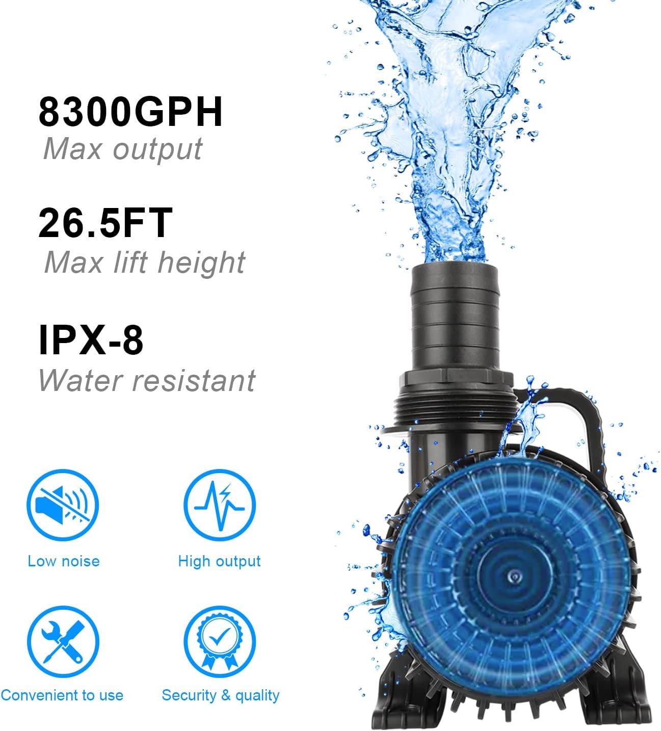 OYO WATER Bomba de estanque, bombas de cascada, bomba sumergible para fuente de agua al aire libre con bolsa de bomba de barrera, cable de