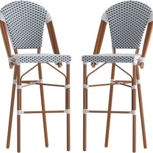 Flash Furniture Lourdes Taburete de bar francés de grado comercial, apilable para interiores y exteriores, 30 pulgadas de alto, acabado blancoazul Flash Furniture Lourdes Taburete de bar francés de grado comercial, apilable para interiores y exteriores, 30 pulgadas de alto, acabado blancoazul