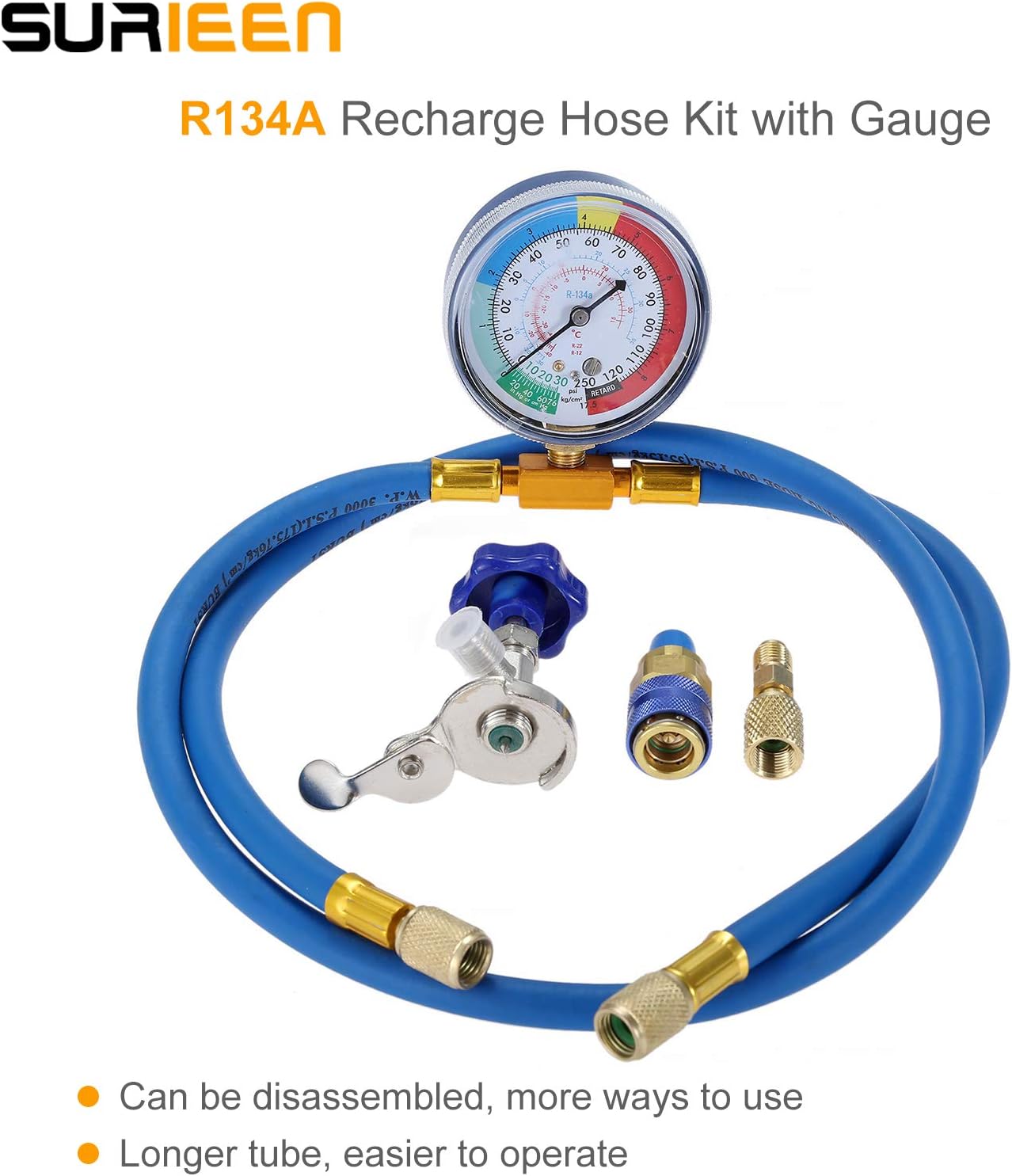 R134A manguera de carga AC puede golpear con manómetro, kit de manguera de recarga de refrigerantefreón 14 “puerto SAE para el hogar y el aire