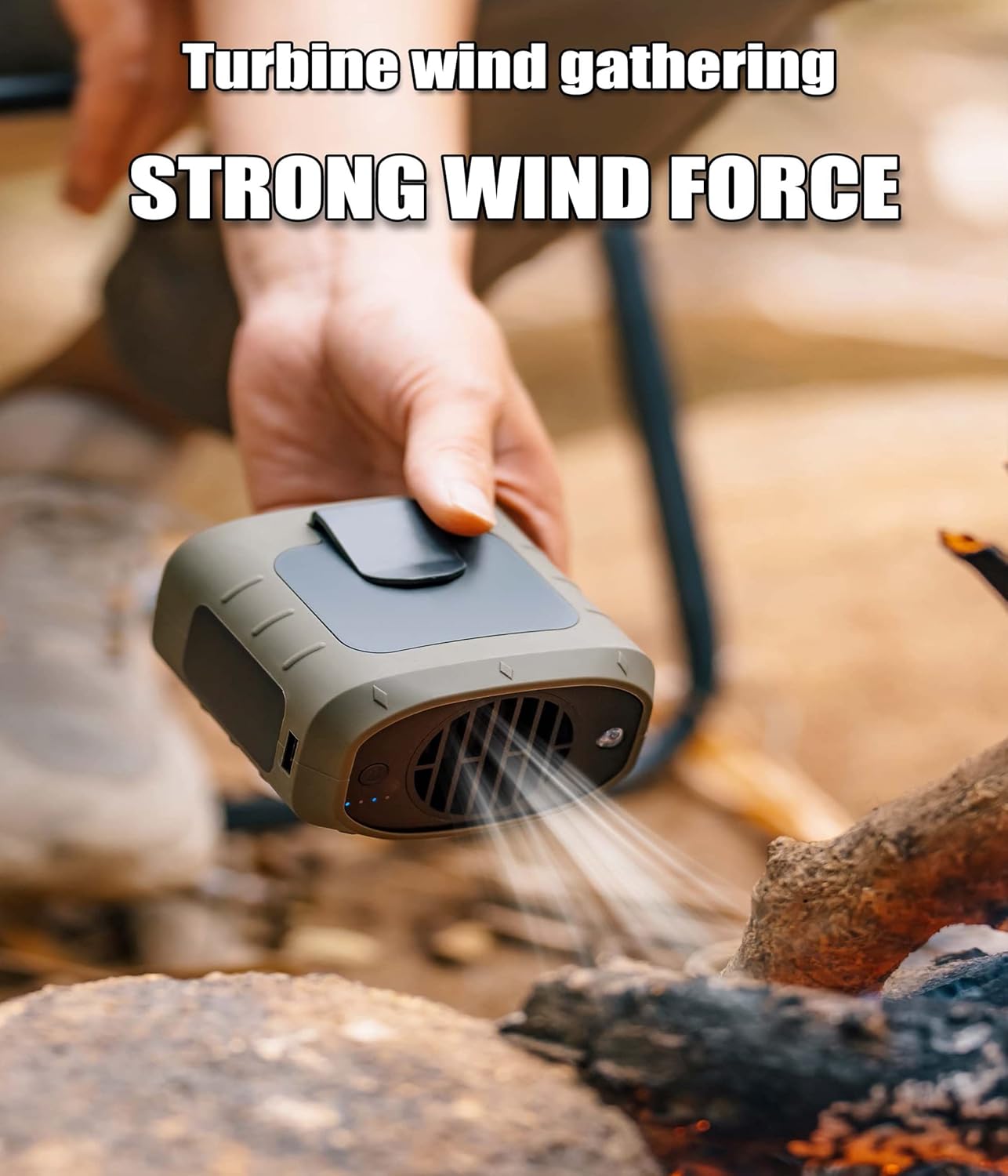 Ventilador personal portátil con clip de cintura, recargable por USB, batería de 8000 mAh anti-caída Powerbank y LED 3 en 1, enfriador de cuello de