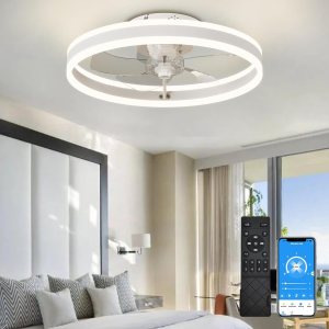 GOSONKT Ventilador de techo LED de perfil bajo de 19.7 pulgadas con luz, moderno, montaje empotrado semi-cerrado, aplicación inteligente y control GOSONKT Ventilador de techo LED de perfil bajo de 19.7 pulgadas con luz, moderno, montaje empotrado semi-cerrado, aplicación inteligente y control