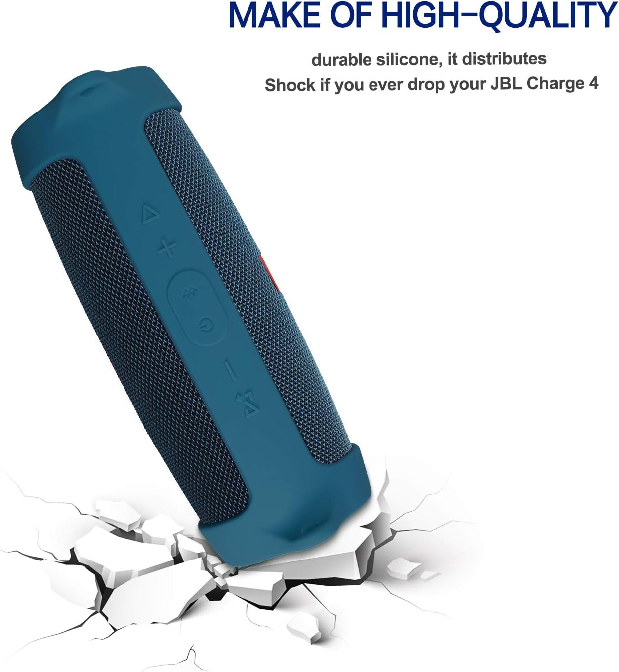 LTGEM Funda de silicona para altavoz JBL Charge 4, funda protectora de viaje de gel suave, bolsa de goma impermeable con correa para el hombro (azul)