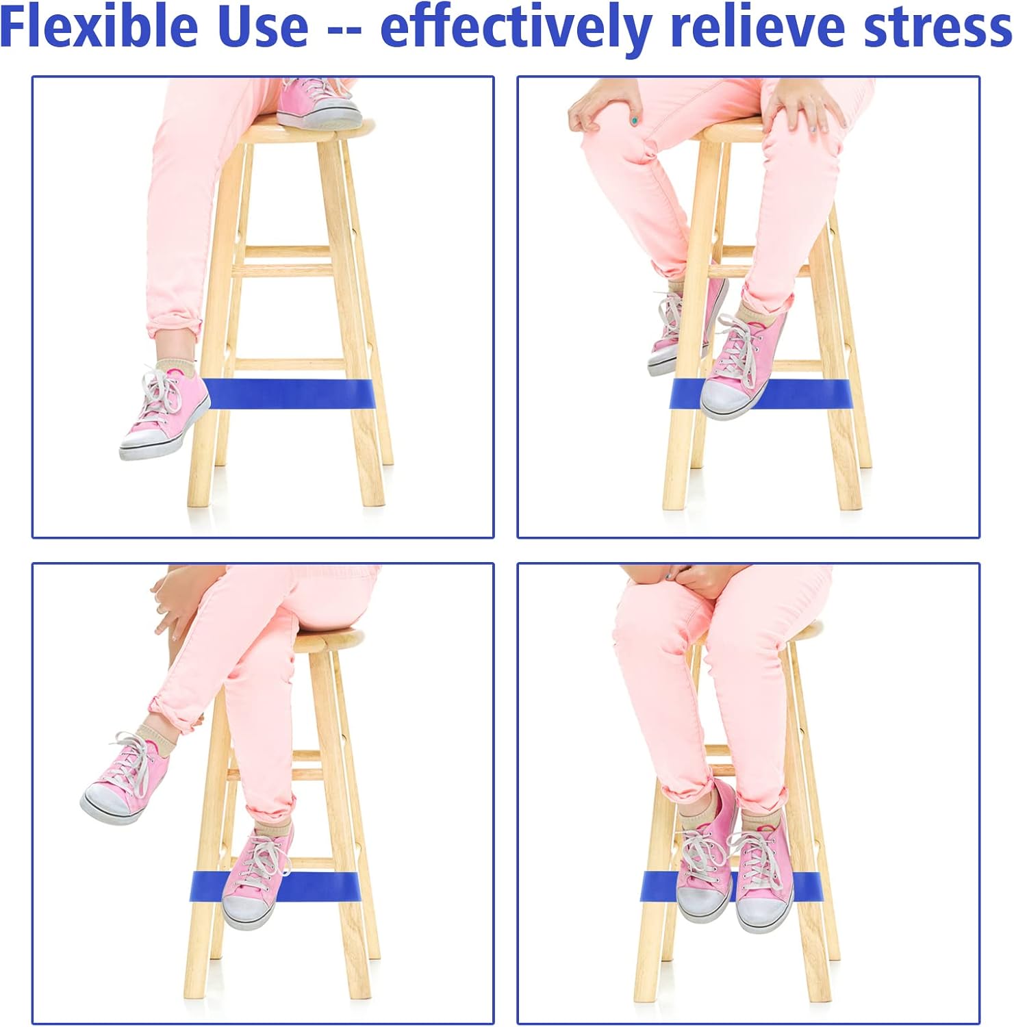 PLULON Paquete de 15 bandas para sillas para niños con pies inquietos, bandas elásticas para pies, bandas para ansiedad, asientos flexibles para
