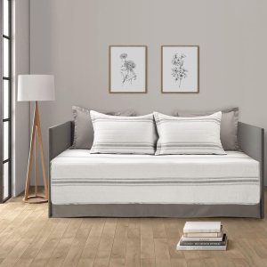 Lush Decor Juego para sofá cama de 3 piezas, a rayas, estilo rústico, color gris Lush Decor Juego para sofá cama de 3 piezas, a rayas, estilo rústico, color gris