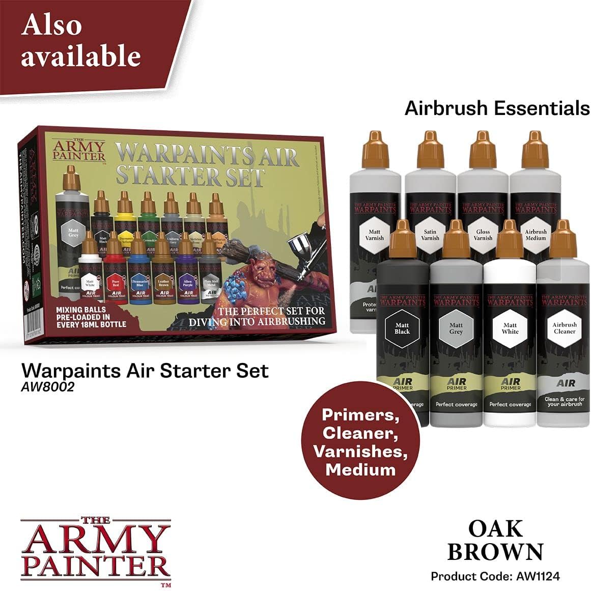 The Army Painter Warpaint Air Oak Brown – Pintura acrílica no tóxica a base de agua muy pigmentada para juegos de rol de mesa, juegos de mesa y