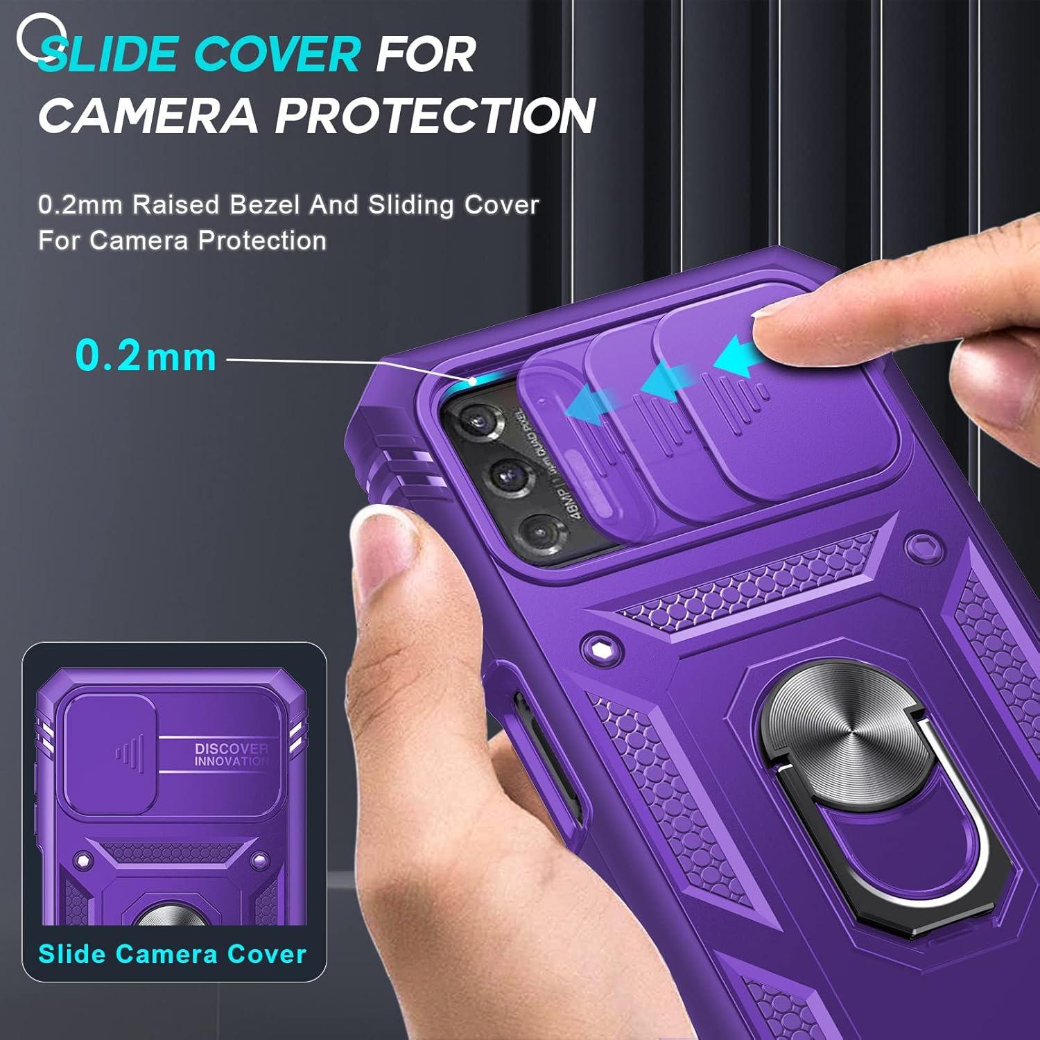 LeYi Funda para Moto G Stylus 4G 2021 con funda deslizante para cámara + 2 unidades Protector de pantalla de vidrio templado, funda de grado militar