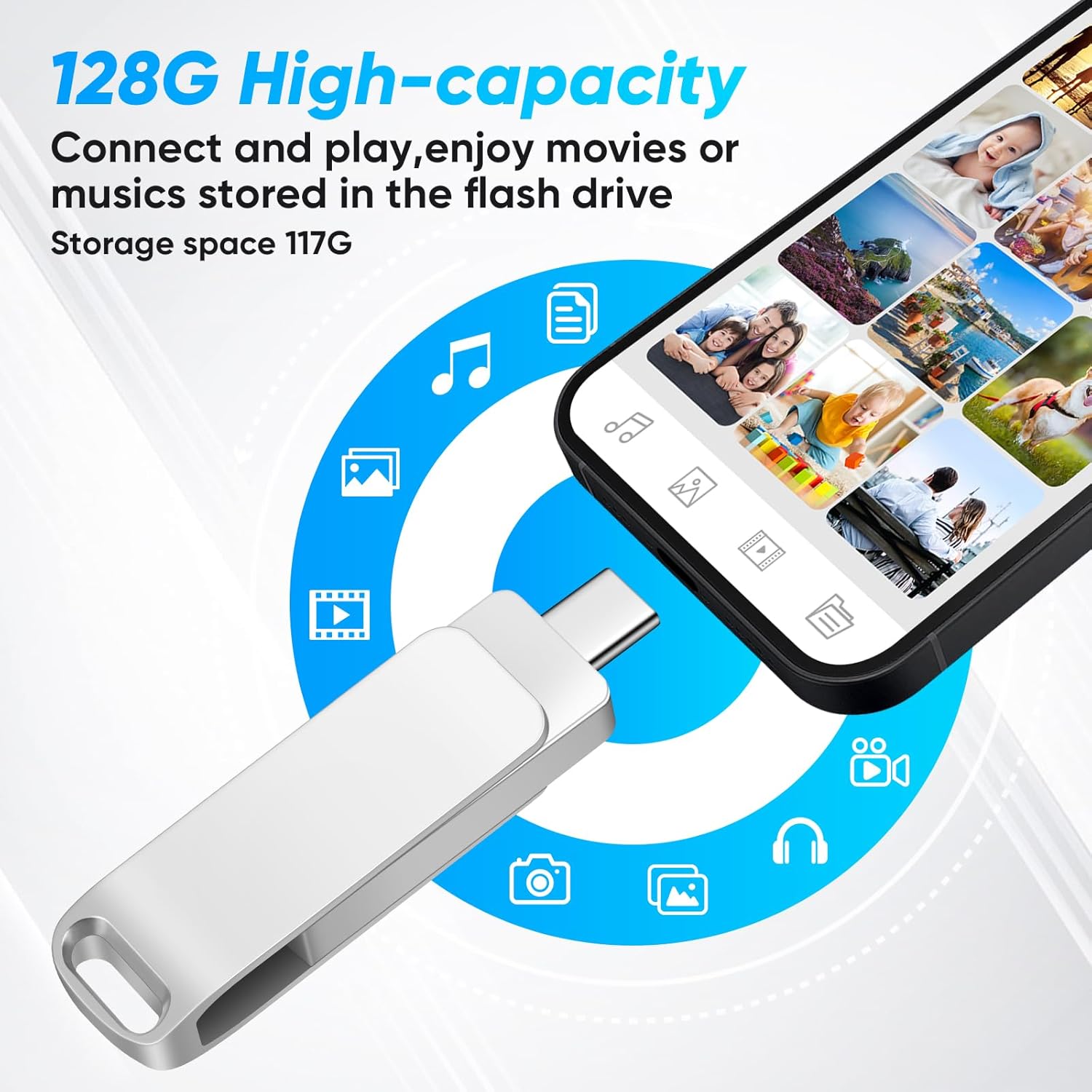 Unidad USB, 128G USB Flash Drive USB 3.0 Memory Stick USB C Drive USB C Drive con tipo C para computadoraportátilAndroid para fotovídeomúsicaarchivo