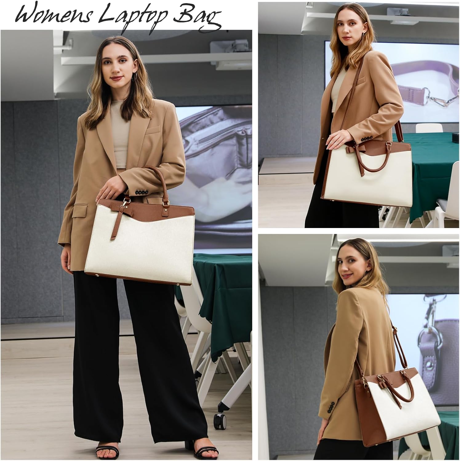 RAINSMORE Bolsa para laptop para mujer, 15.6 pulgadas, piel sintética, bolsa de trabajo profesional, para negocios, oficina, trabajo, impermeable,