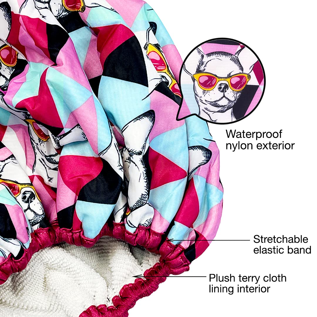 Gorro de ducha y gorro de baño de nailon reutilizable, reversible, de gran tamaño, impermeable, diseñado para todas las longitudes de cabello con