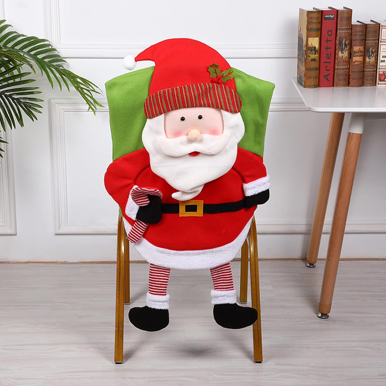 Juego de 2 fundas para respaldo de silla de Navidad, diseño de Papá Noel, muñeco de nieve, elfo, fundas para sillas de cena de Navidad, fundas para