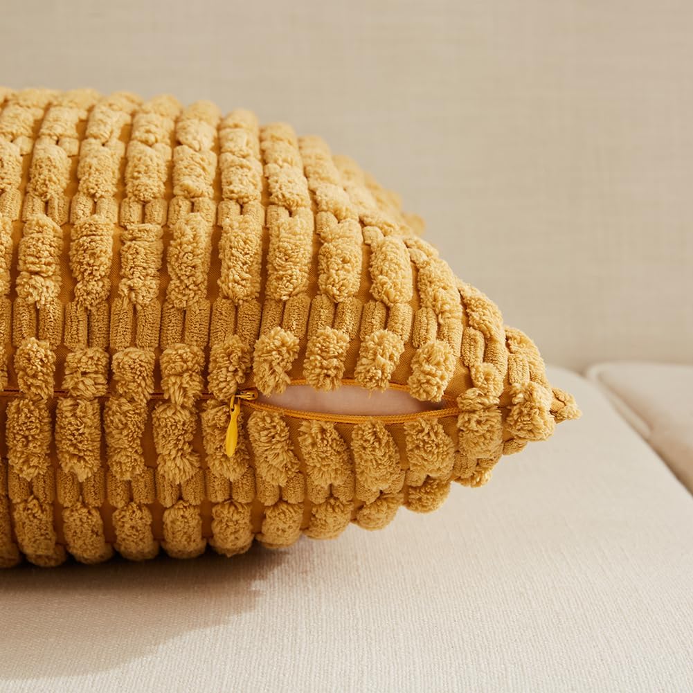 Fancy Homi Fundas de almohada decorativas de color amarillo mostaza de 18 x 18 pulgadas para sala de estar, sofá y cama, funda de cojín cuadrada de