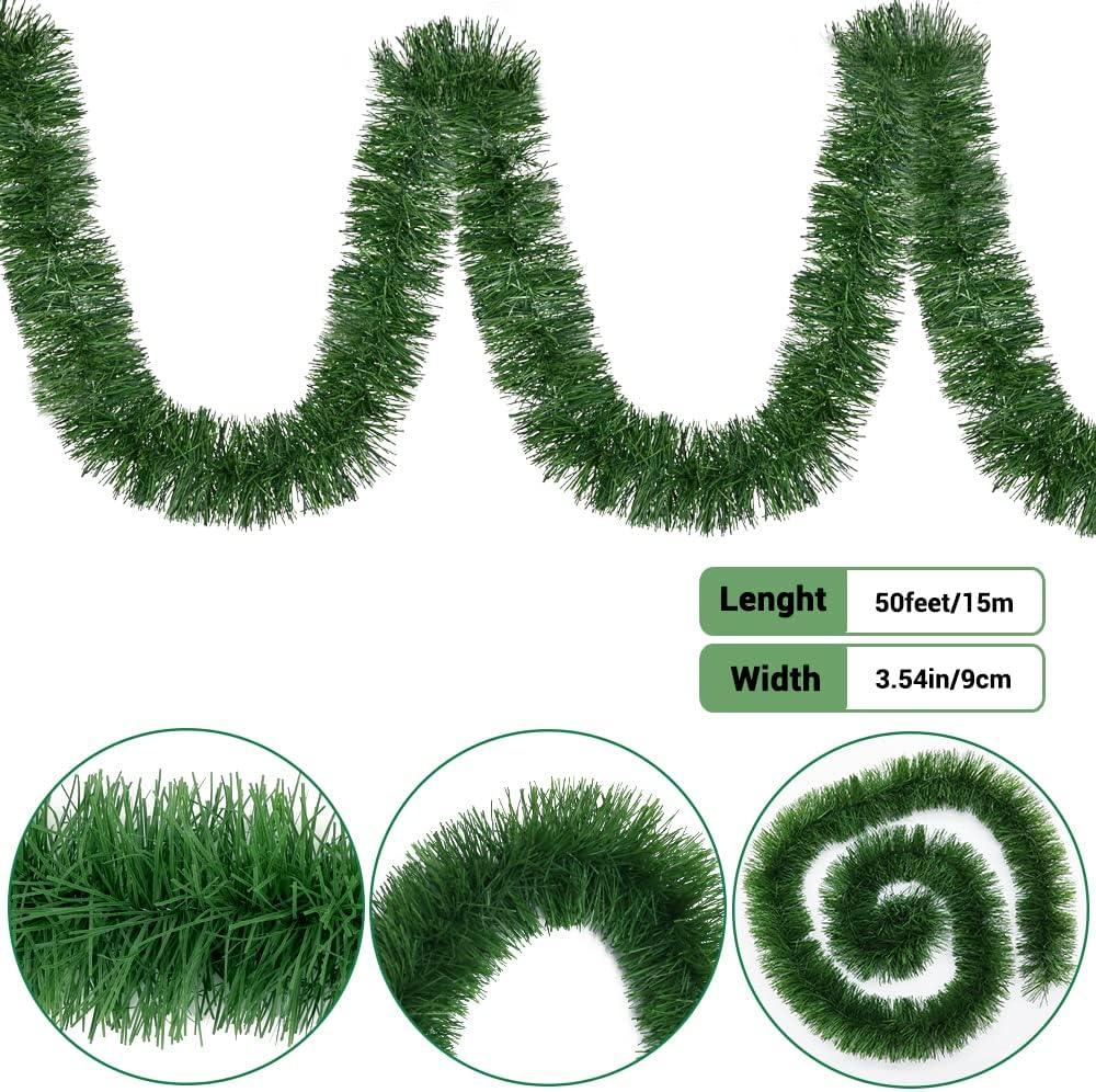 XIMISHOP Guirnalda de Navidad de 50 pies para decoraciones, vino artificial de Navidad, guirnalda de pino de vegetación suave, decoración para el