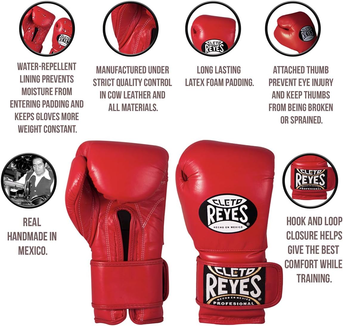 CLETO REYES Guantes de entrenamiento con correa de cuero y pulgar adjunto y cierre de gancho y bucle