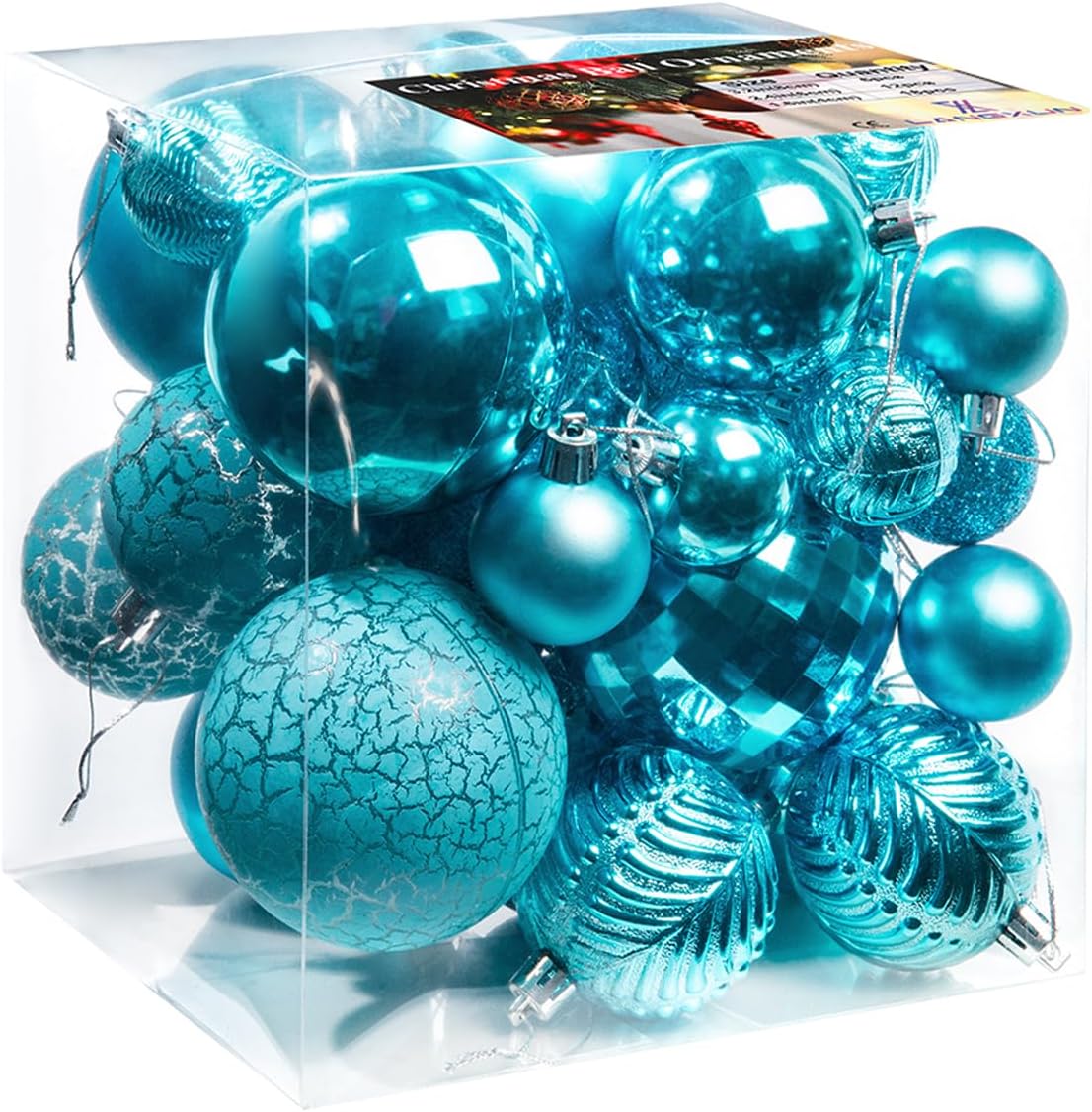 LANGXUN 36 bolas de decoración de árbol de Navidad color azul ácido 2023, 6 bolas de Navidad de 3.2 pulgadas, 12 piezas de 2.4 pulgadas, 18 piezas