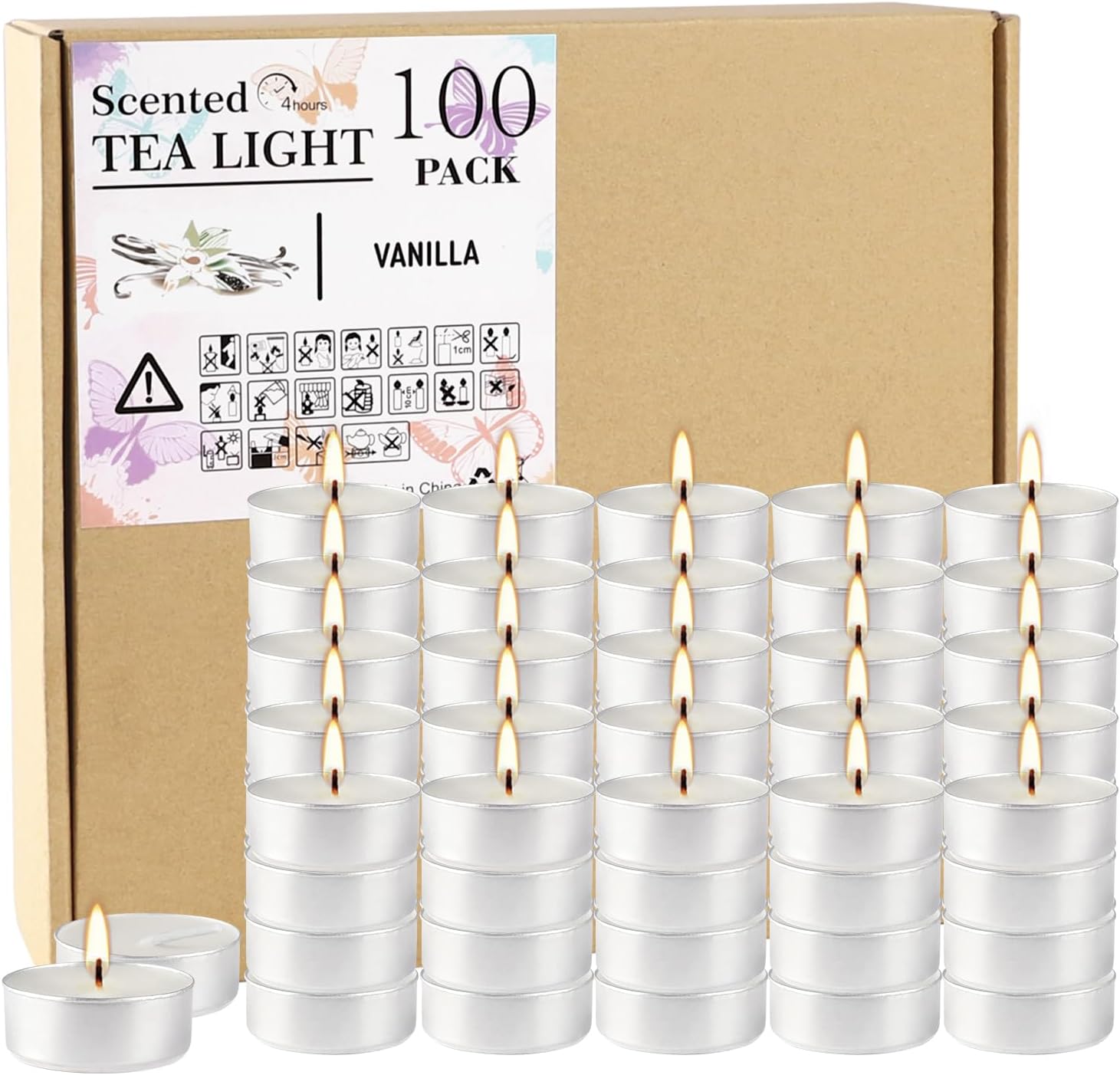 Mini velas blancas perfumadas a granel 100, velas votivas para el hogar, fragancia de vainilla para el hogar, cena, vacaciones, boda, fiesta, 4 horas