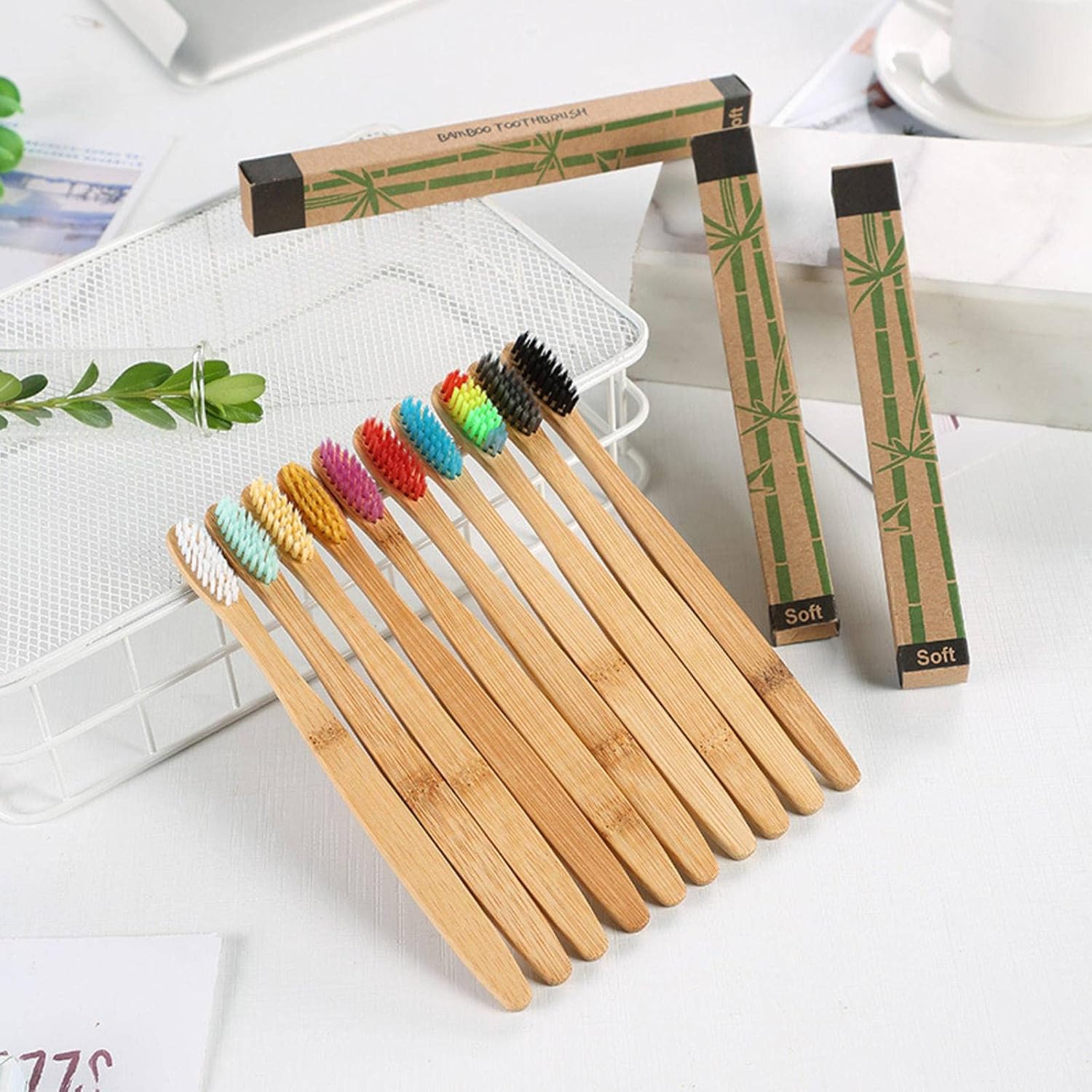 Cepillo de dientes de bambú natural, juego de cepillos de dientes de bambú, cepillo de dientes de bambú, una caja de diez pares, dientes limpios,